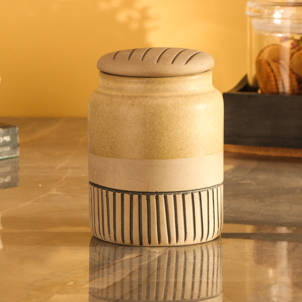 Ceramic Semi-Glazed Storage Jar- Small (Beige)