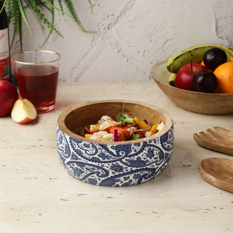 Wooden Multipurpose Bowl-Royal Blue Paisley