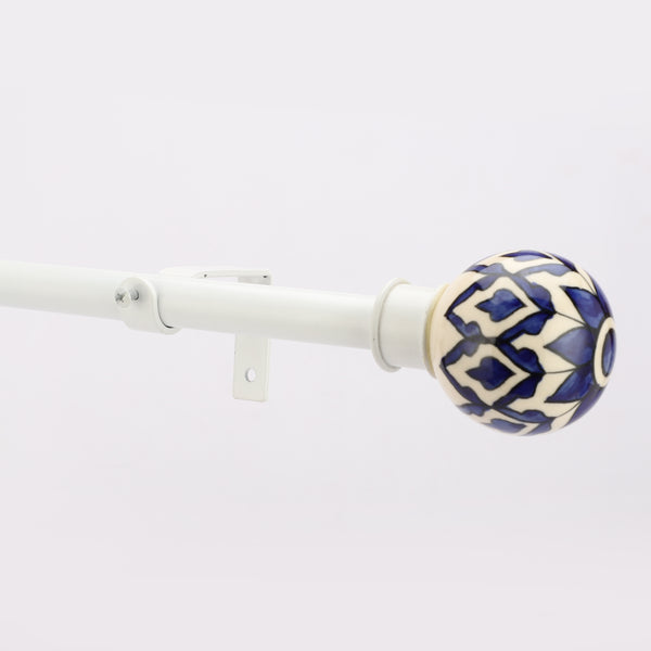 Handpainted Bloom Ceramic Finial Extendable Curtain Rod White 19MM (Hardware Included)