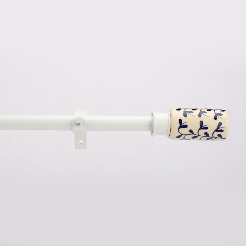 Handpainted Cylinder Ceramic Finial Extendable Curtain Rod White 19MM (Hardware Included)