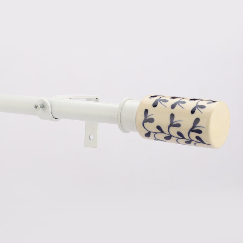 Handpainted Cylinder Ceramic Finial Extendable Curtain Rod White 19MM (Hardware Included)