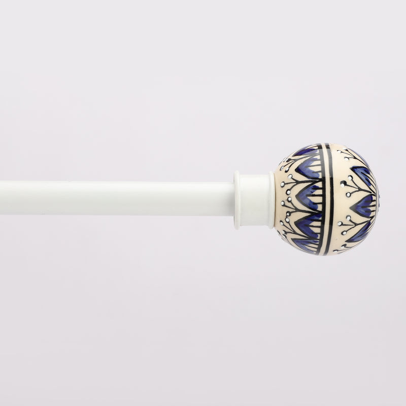 Handpainted Botanic Ceramic Finial Extendable Curtain Rod White 19MM (Hardware Included)