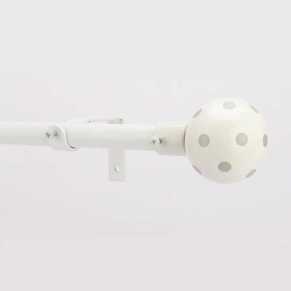 Grey Polka Ceramic Finial Extendable Curtain Rod White 19MM (Hardware Included)