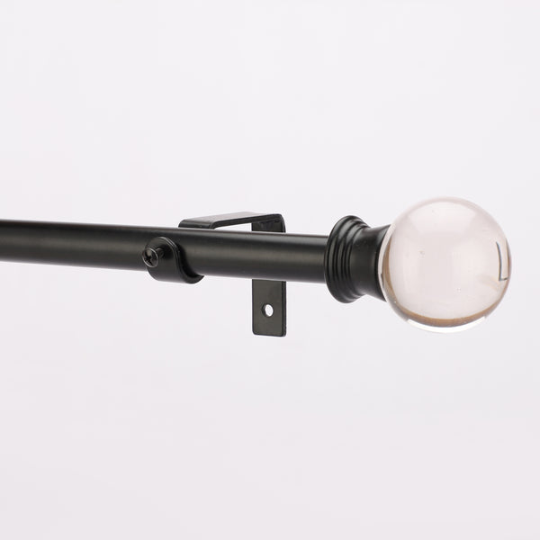 Glass Ball Finial Extendable Curtain Rod Black 19MM (Hardware Included)