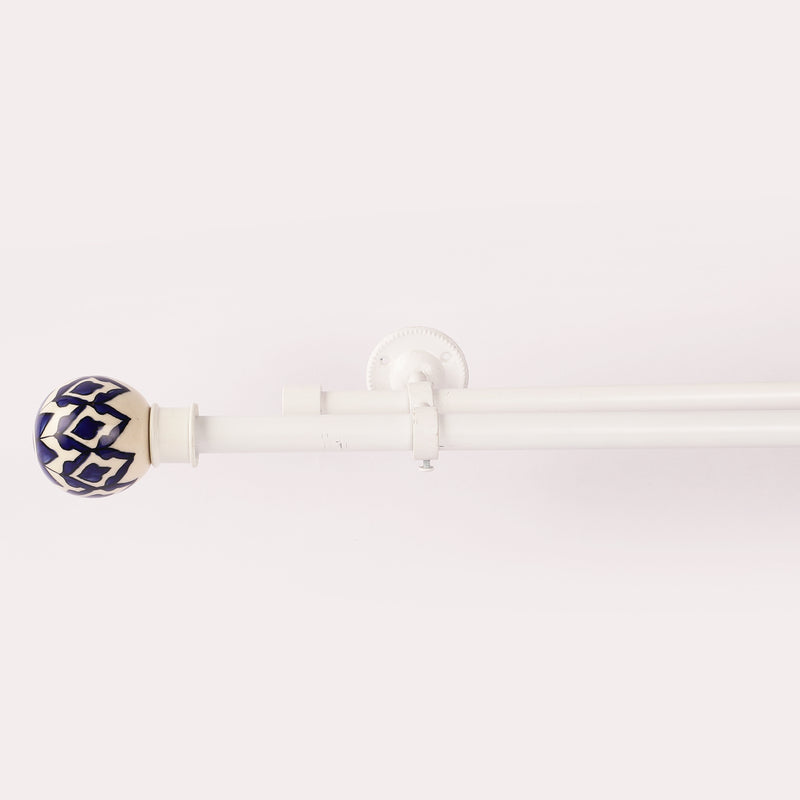 Mughal Art Finial Extendable Double Curtain Rod White 19MM (Hardware Included)