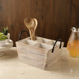Wooden   Cutlery   Caddy(Big)-  Distressed   White
