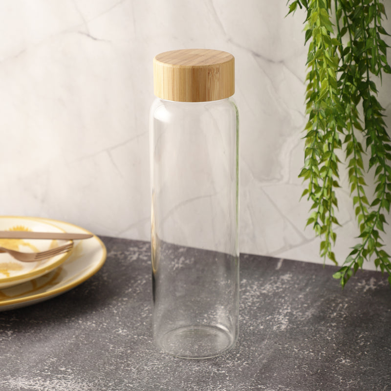 Glass Cylinder Bottle with Wooden Lid