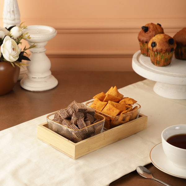 Wooden and Glass Fancy Serving Set