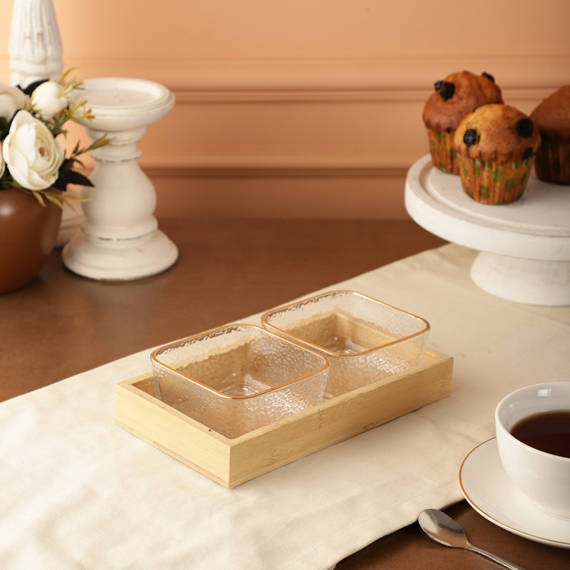 Wooden and Glass Fancy Serving Set