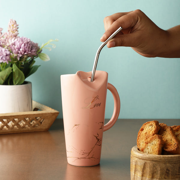 Ceramic Love Straw Mug- Pink