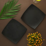 Black Ceramic Square Dinner Plates- Set of 2