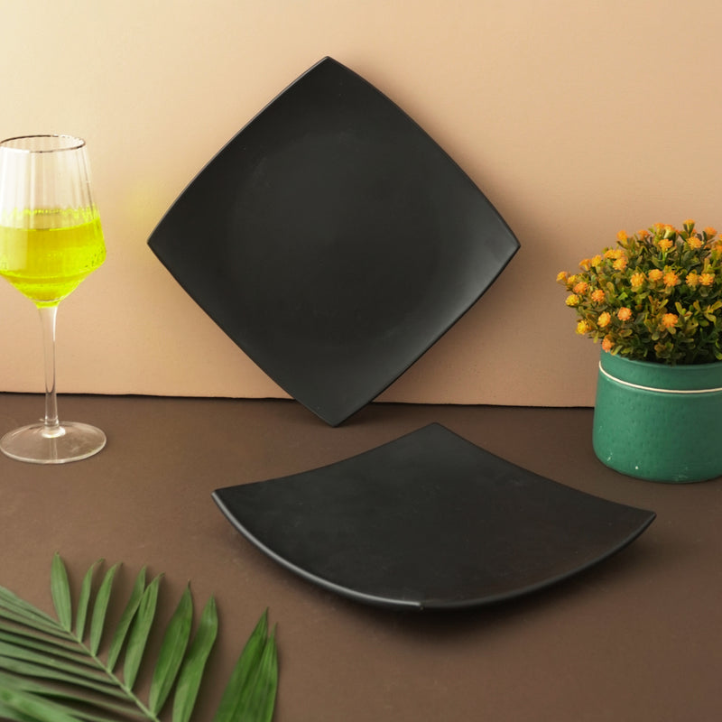 Black Ceramic Square Dinner Plates- Set of 2