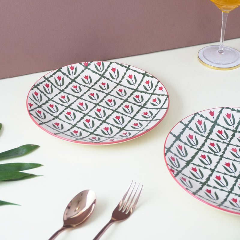 Tropical Print Ceramic Dinner Plates- Set of 2