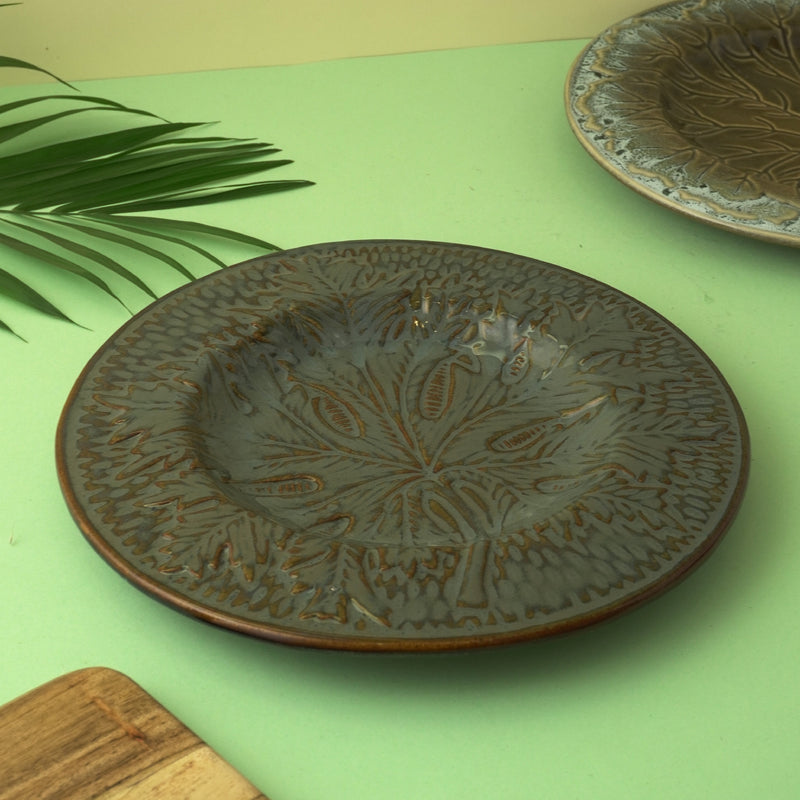 Ceramic Floral Imprint Platter- Green