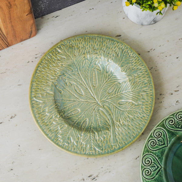 Ceramic Leaf Imprint Platter- Green