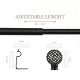 Ventilia Metal Finial Extendable Curtain Rod Black 25MM (Hardware Included)