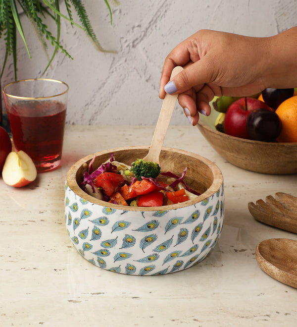 Wooden Multipurpose Bowl-White Peacock