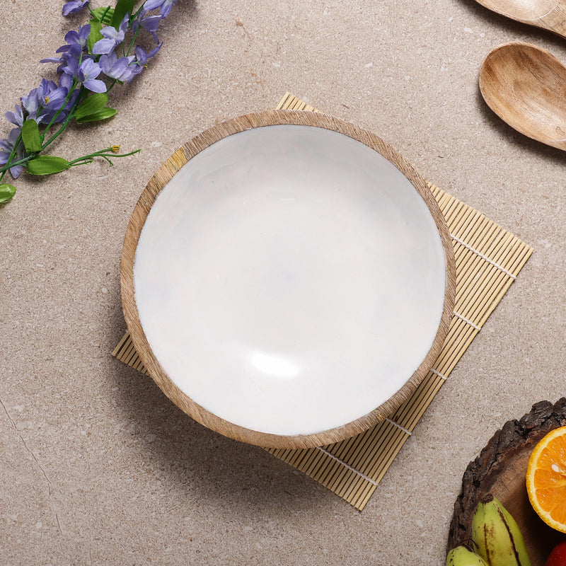 Wooden Large Salad Bowl-White