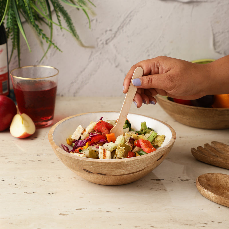 Wooden Small Salad Bowl-White