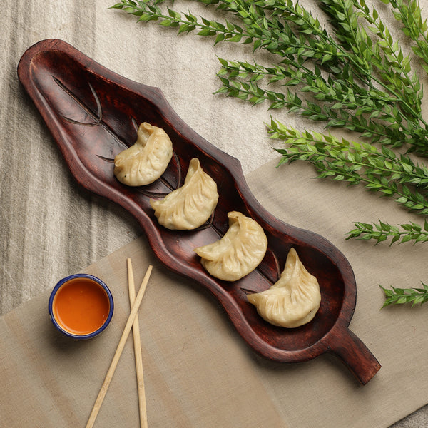 Wooden Leaf Platter Burnt Wood