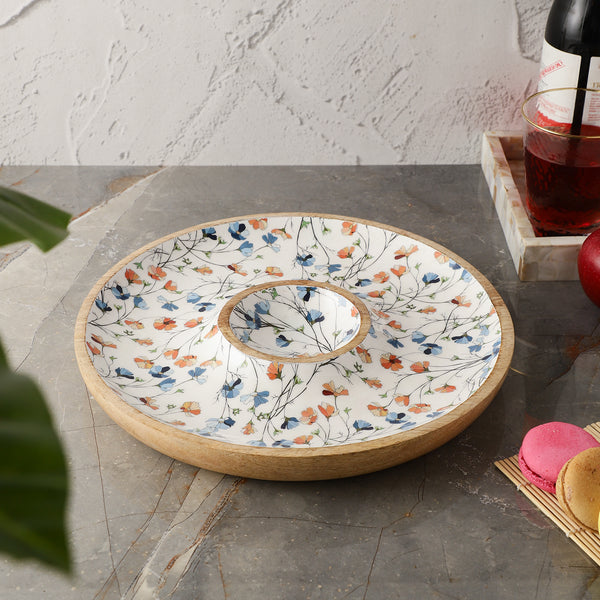 Wooden Circular Dip Bowl Platter - Spring Meadow