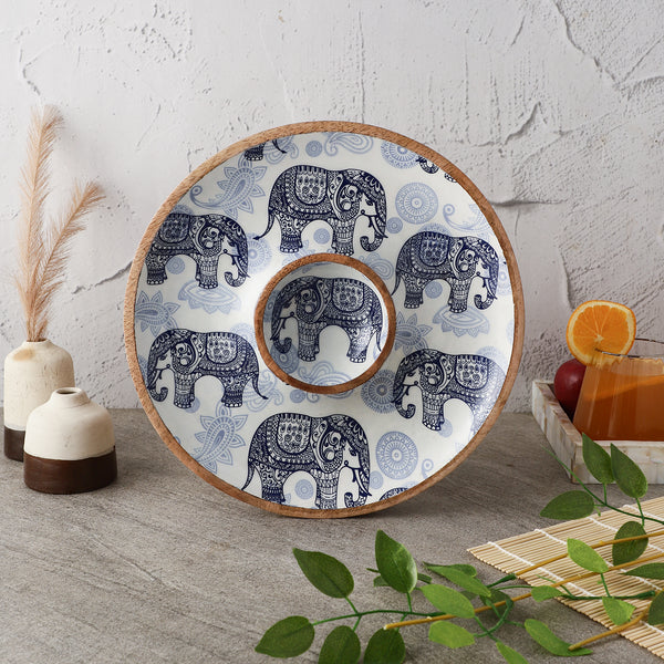 Wooden Circular Dip Bowl Platter - Royal Elephant