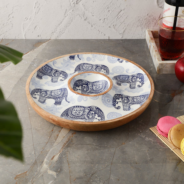 Wooden Circular Dip Bowl Platter - Royal Elephant