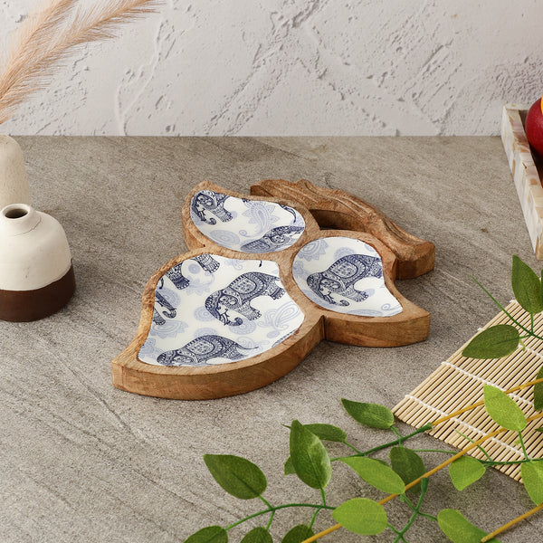 Wooden Tri Leaf Serving Platter - Royal Elephant