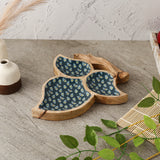 Wooden Tri Leaf Serving Platter- Teal Peacock