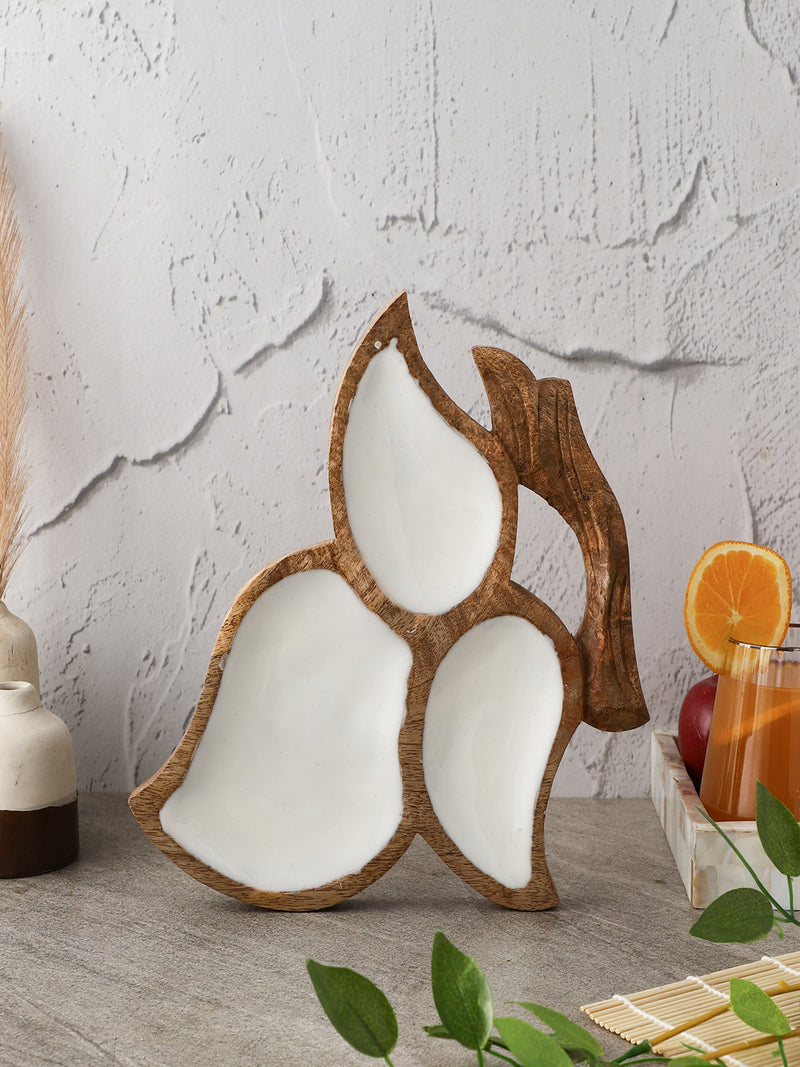 Wooden Tri Leaf Serving Platter - White