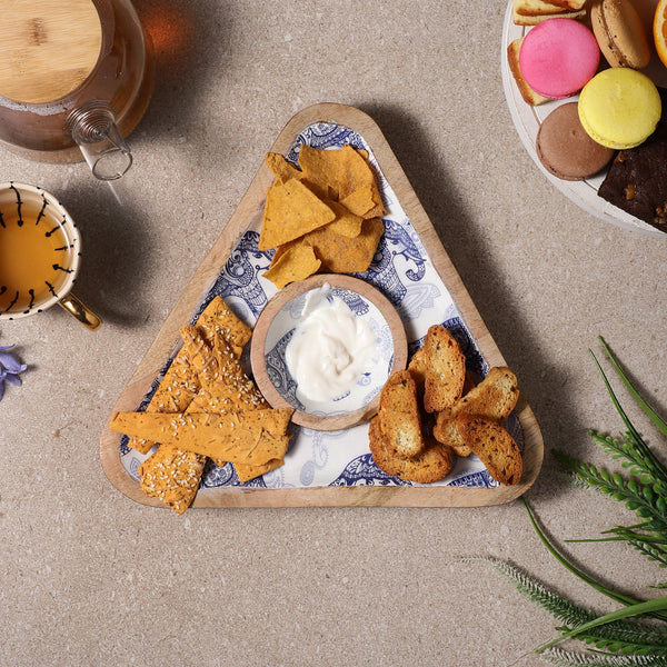 Wooden Triangular Dip Bowl Platter-Royal Elephant