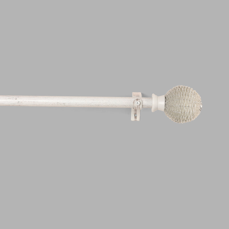 Beaded Finial Extendable Curtain Rod White 19MM (Hardware Included)