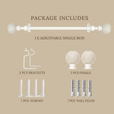 Beaded Finial Extendable Curtain Rod White 19MM (Hardware Included)