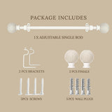 Beaded Finial Extendable Curtain Rod White 19MM (Hardware Included)