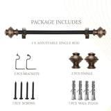 Typho Brass Metal Finial Extendable Curtain Rod Black 19MM (Hardware Included)