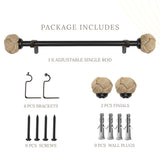 Jute Spool Finial Extendable Curtain Rod Black 25MM (Hardware Included)