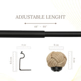Jute Spool Finial Extendable Curtain Rod Black 25MM (Hardware Included)