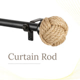 Jute Spool Finial Extendable Curtain Rod Black 25MM (Hardware Included)
