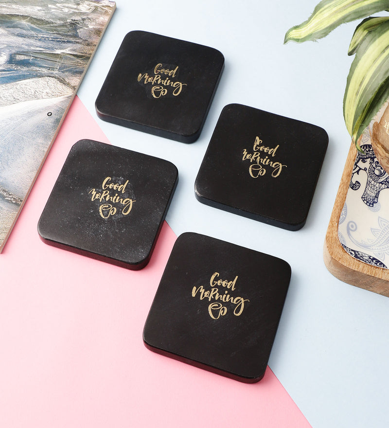 Gold Inlay Marble Coaster- Black (Set of 4)