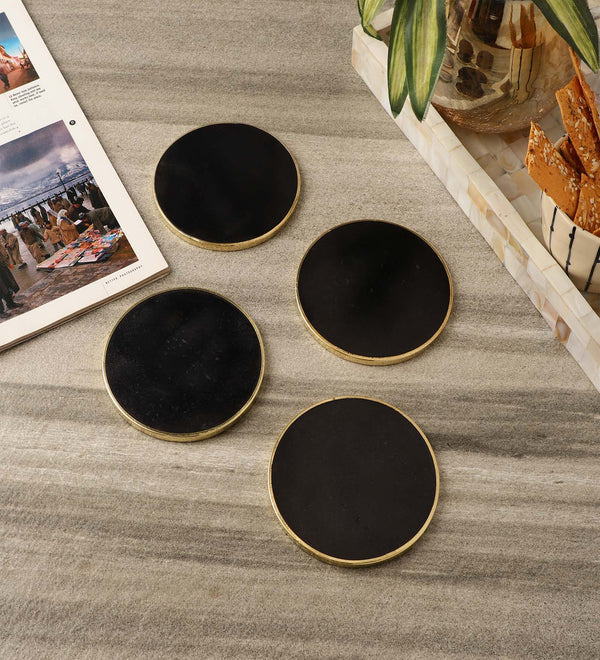 Gold Rim Coaster- Black (Set of 4)