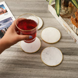 Gold Rim Marble Coaster- White (Set of 4)