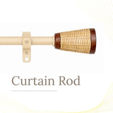 Wicker Wooden Wrap Finial Extendable Curtain Rod Beige 19MM (Hardware Included)