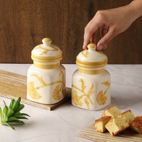 Yellow blossom storage jar- Set of 2