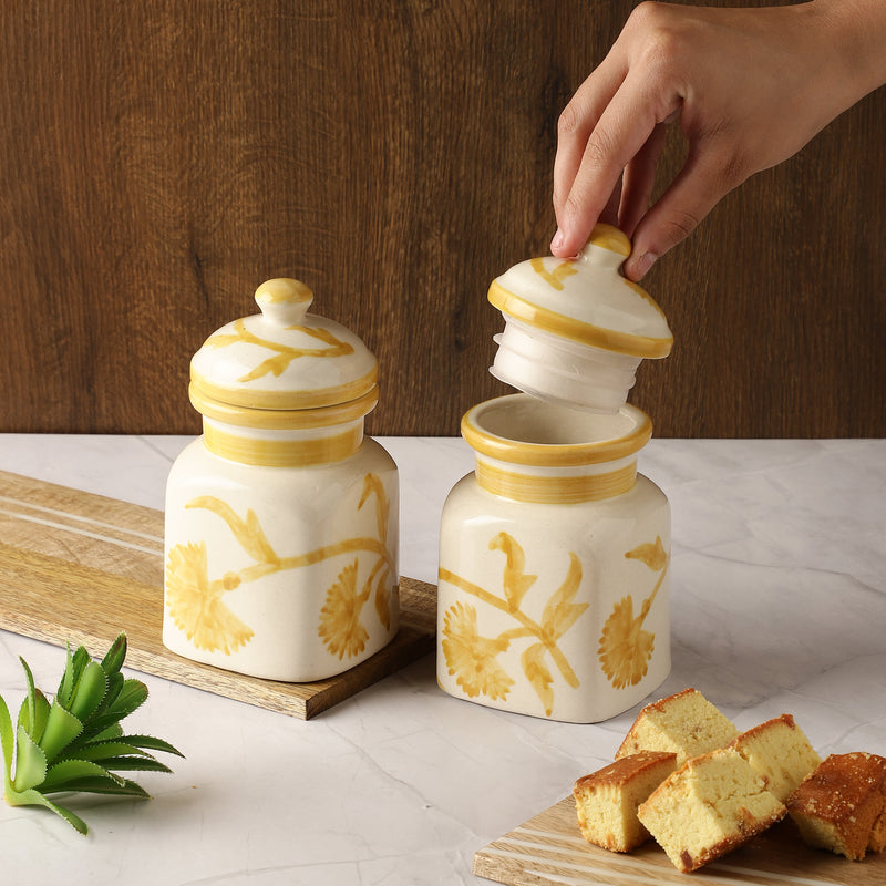 Yellow blossom storage jar- Set of 2