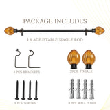Lotus Bud Finial Extendable Curtain Rod Black 25MM (Hardware Included)