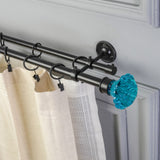 Blue Bloom Finial Extendable Double Curtain Rod Black 19MM (Hardware Included)