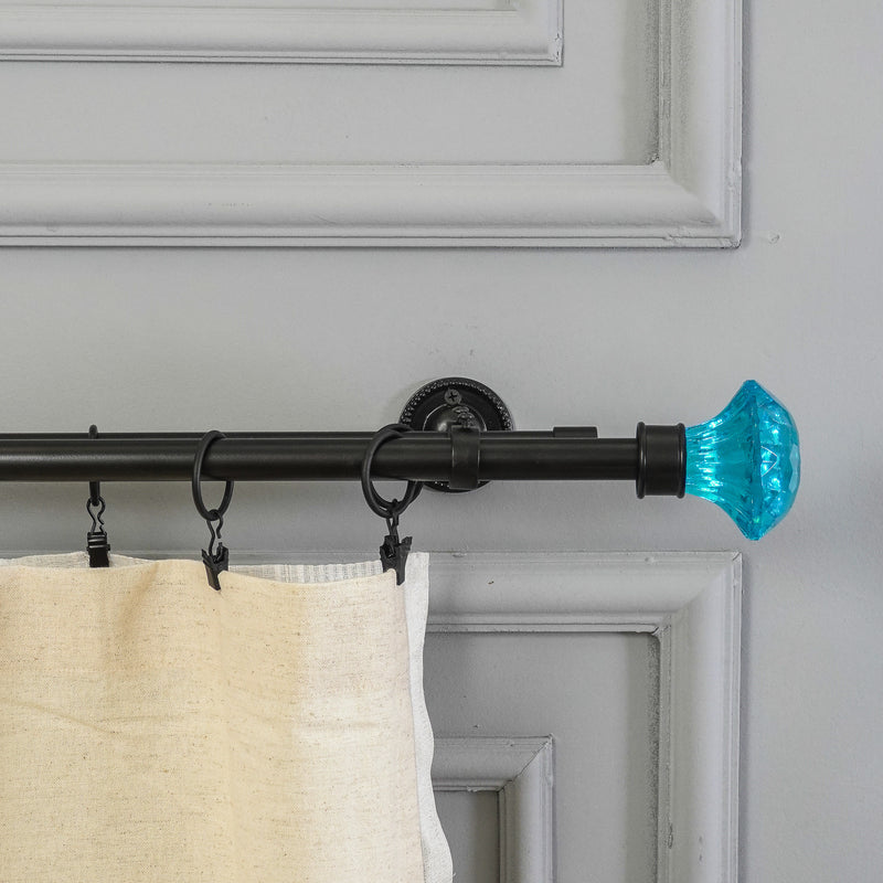 Blue Bloom Finial Extendable Double Curtain Rod Black 19MM (Hardware Included)