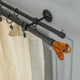 Brown Tulip Finial Extendable Double Curtain Rod Black 19MM (Hardware Included)