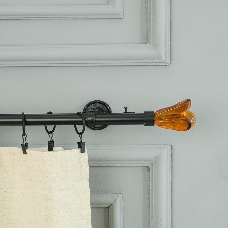 Brown Tulip Finial Extendable Double Curtain Rod Black 19MM (Hardware Included)