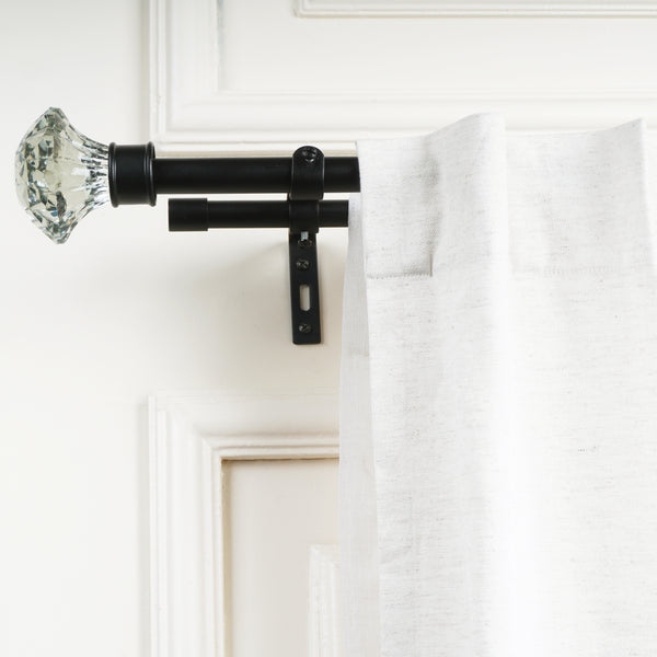 White Bloom Finial Extendable Double Curtain Rod Black 19MM (Hardware Included)